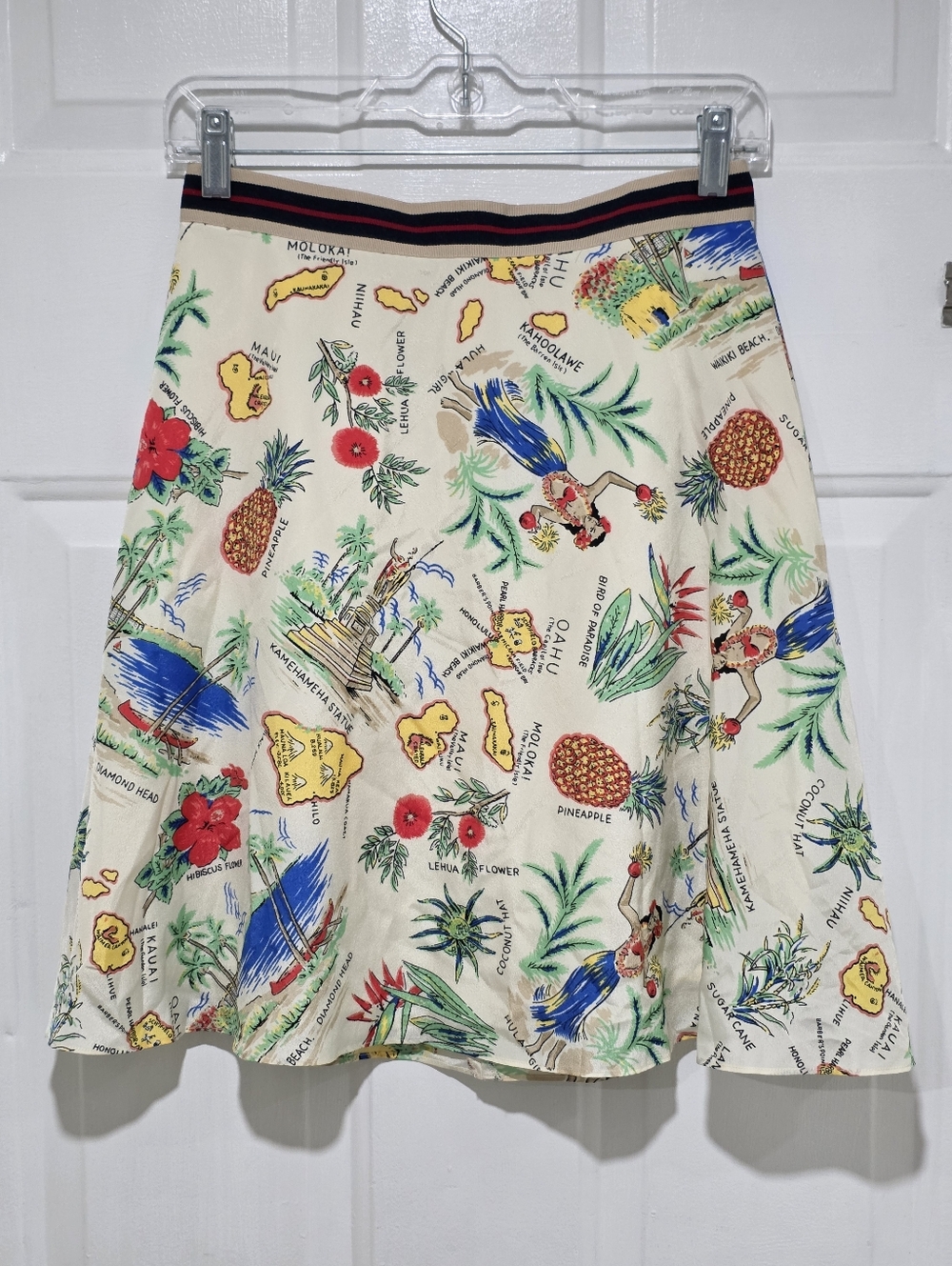 J. Crew Cream Tropical Print Circle Skirt with Red and Blue Accents